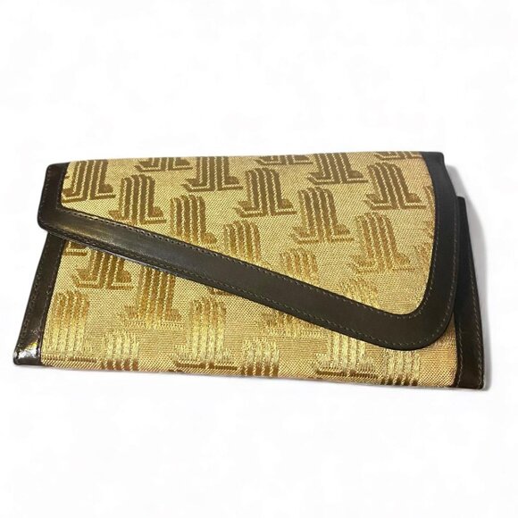 Lanvin Handbags - VINTAGE - LANVIN- Paris Logo Brown Canvas Leather Small Clutch Wallet/Kisslock
